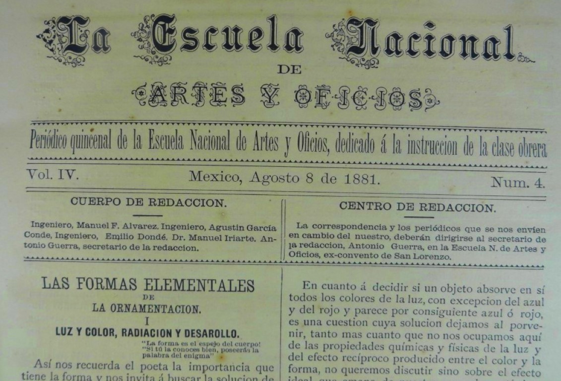 GACETA ANTIGUA. ESCUELA NACIONAL DE ARTES Y OFICIOS. AGO 1881 - Image 2