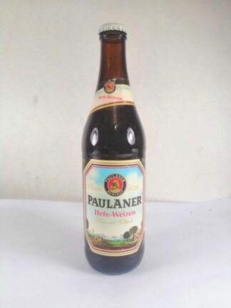 BOTELLA DE CERVEZA RETRO PAULANER HEFE-HEIZEN. AUN LLENA