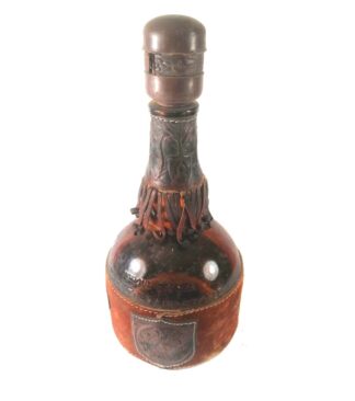 BOTELLA ARTESANAL RETRO, CUERO, CALENDARIO MAYA 1970s