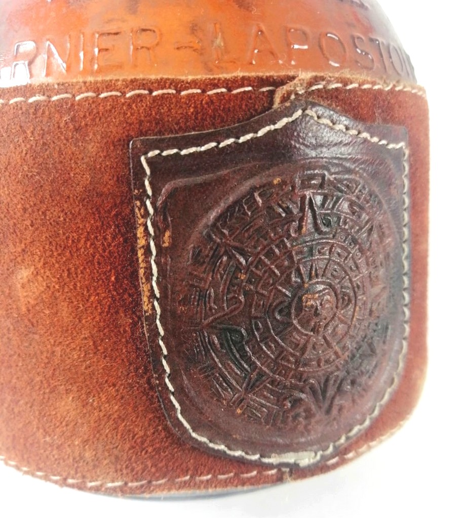 BOTELLA ARTESANAL RETRO, CUERO, CALENDARIO MAYA 1970s - Image 4