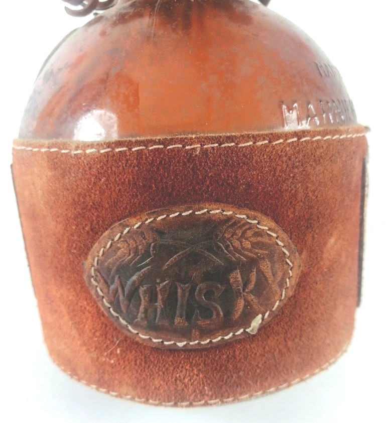 BOTELLA ARTESANAL RETRO, CUERO, CALENDARIO MAYA 1970s - Image 5