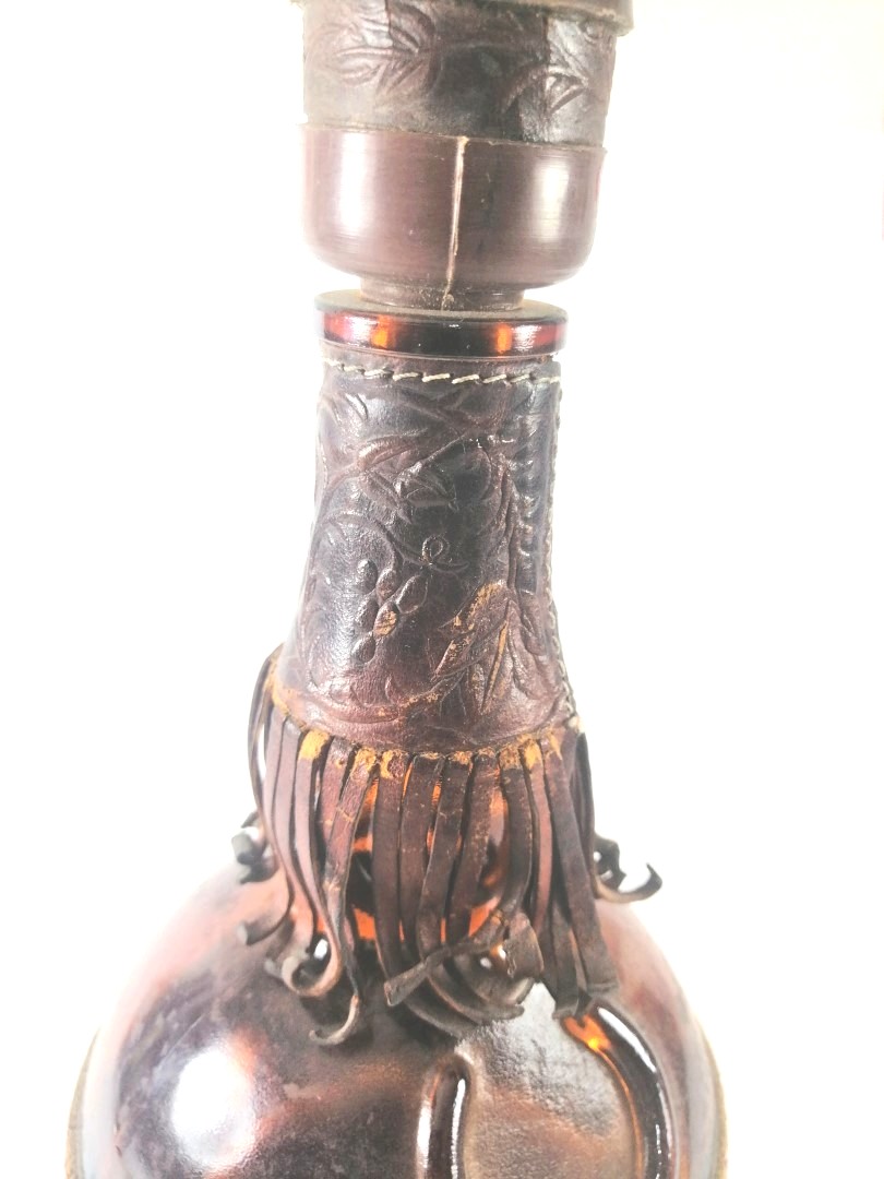 BOTELLA ARTESANAL RETRO, CUERO, CALENDARIO MAYA 1970s - Image 7
