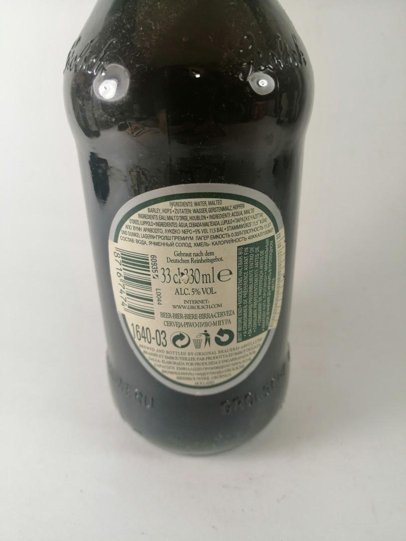 BOTELLA DE CERVEZA RETRO. GROLSCH PREMIUM AÑOS 90s VERDE (HOLANDA) - Image 7