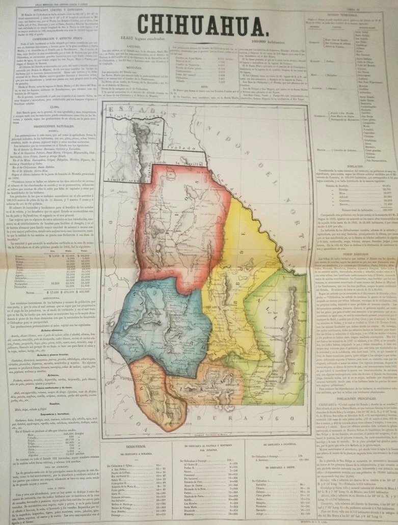 MAPA ANTIGUO DE CHIHUAHUA 1858. EDICION FACSIMILAR DE 1953 GARCIA CUBAS