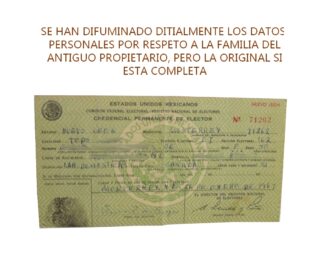 ANTIGUA CREDENCIAL DE ELECTOR 1967 MEX.