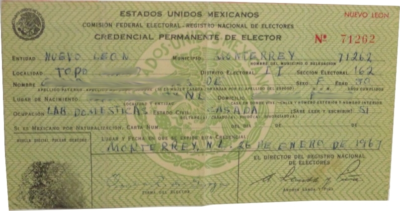ANTIGUA CREDENCIAL DE ELECTOR 1967 MEX. - Image 3