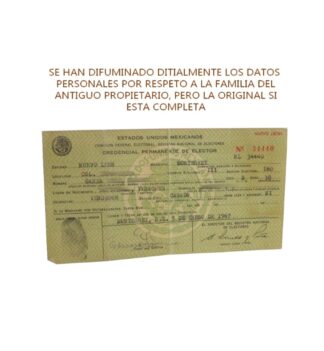 ANTIGUA CREDENCIAL DE ELECTOR 1967 MEXICO