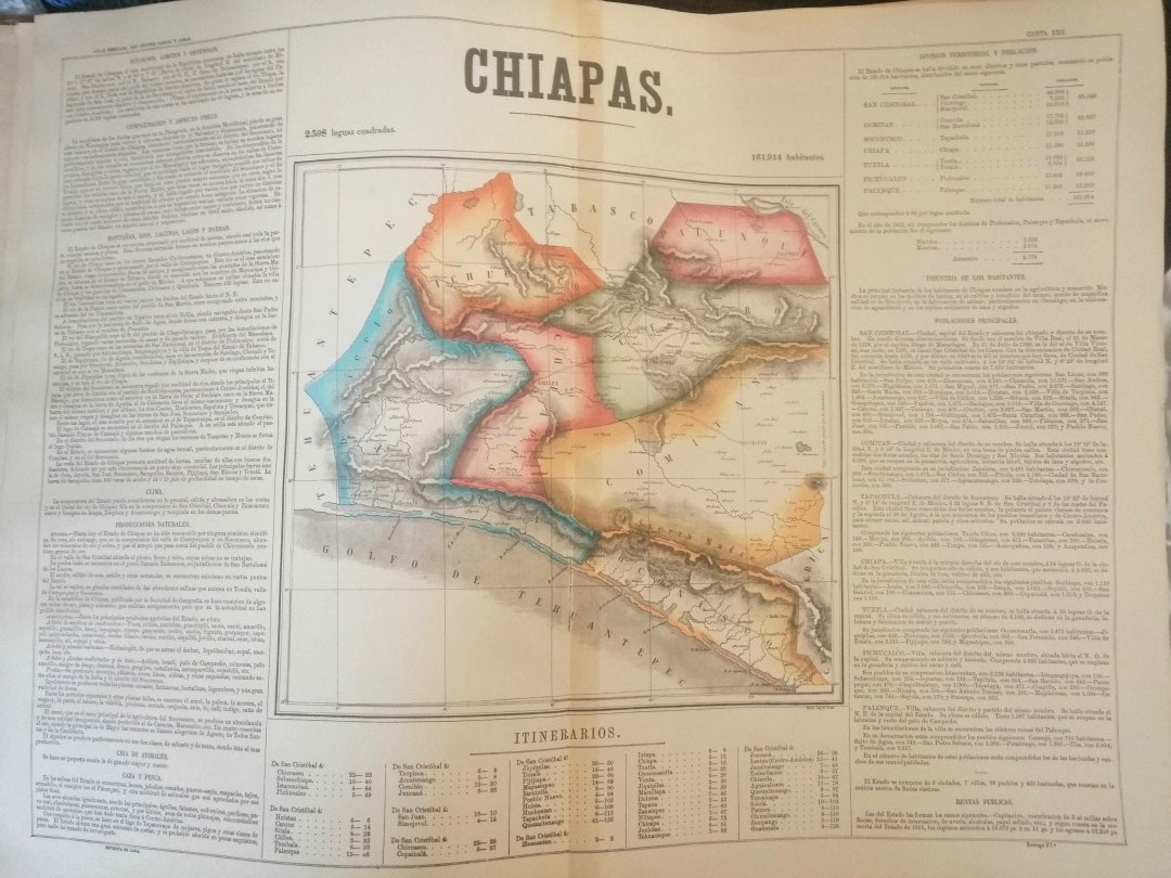 MAPA ANTIGUO DE CHIAPAS 1858. EDICION FACSIMILAR DE 1953 GARCIA CUBAS