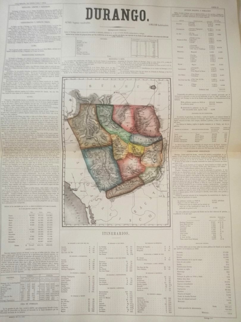 MAPA ANTIGUO DE DURANGO. 1858. EDICION FACSIMILAR DE 1953 GARCIA CUBAS