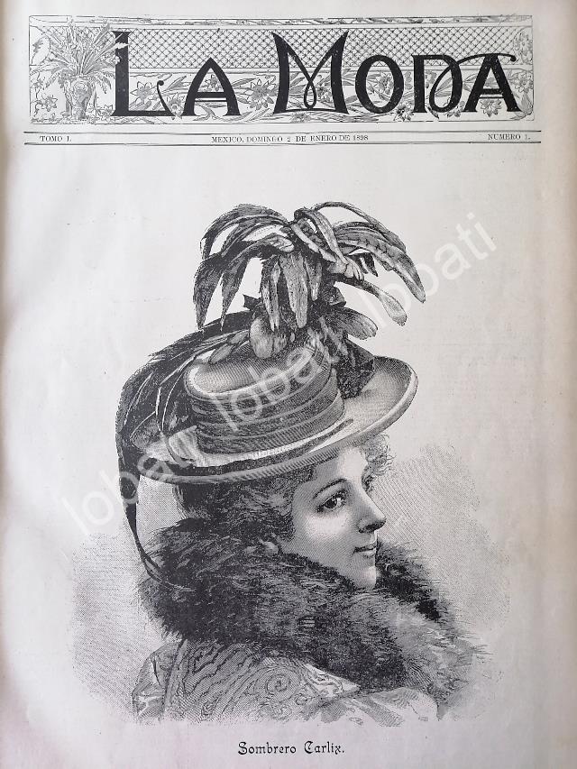 CARTEL ANTIGUO ORIGINAL DE REVISTA ANTIGUA DE MODAS 1898 " LA MODA " NUMERO 1 UNICO - Image 2