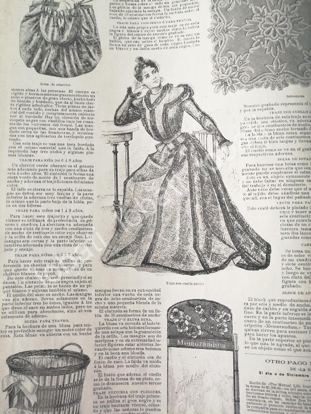 CARTEL ANTIGUO ORIGINAL DE GACETA DE TENDENCIAS DE MODAS DE 1898 VESTIDOS /3 - Image 3