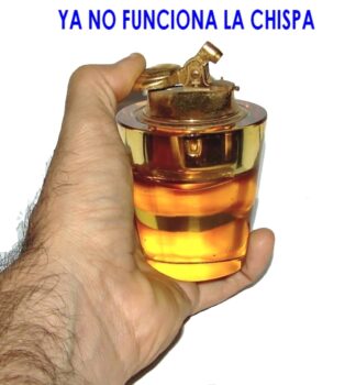 Encendedor antiguo de mesa, Años 50s, Cristal ambar y laton, NO FUNCIONA