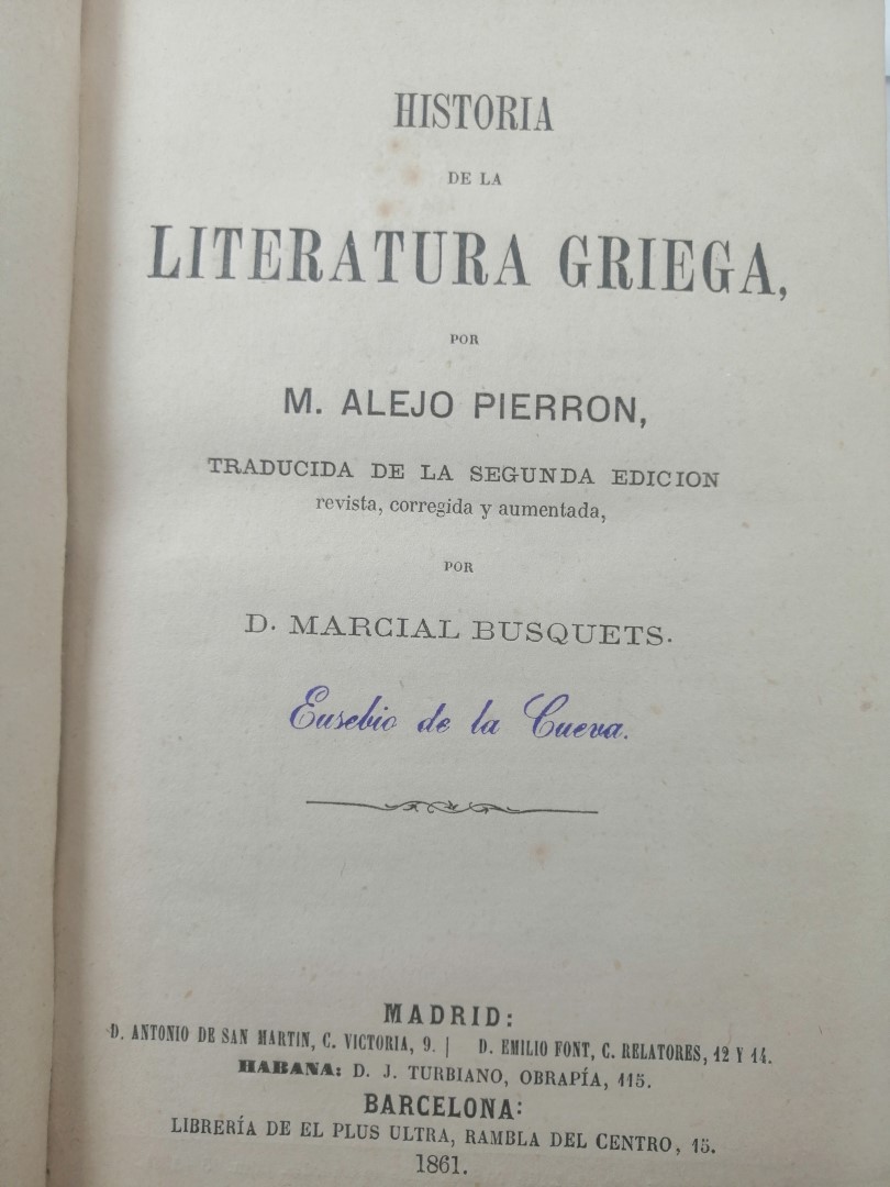 LIBRO ANTIGUO. HISTORIA DE LA LITERATURA GRIEGA, ALEJO PERRON 1861 - Image 3