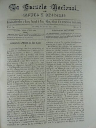GACETA ANTIGUA. ESCUELA NACIONAL DE ARTES Y OFICIOS. JUL 1880