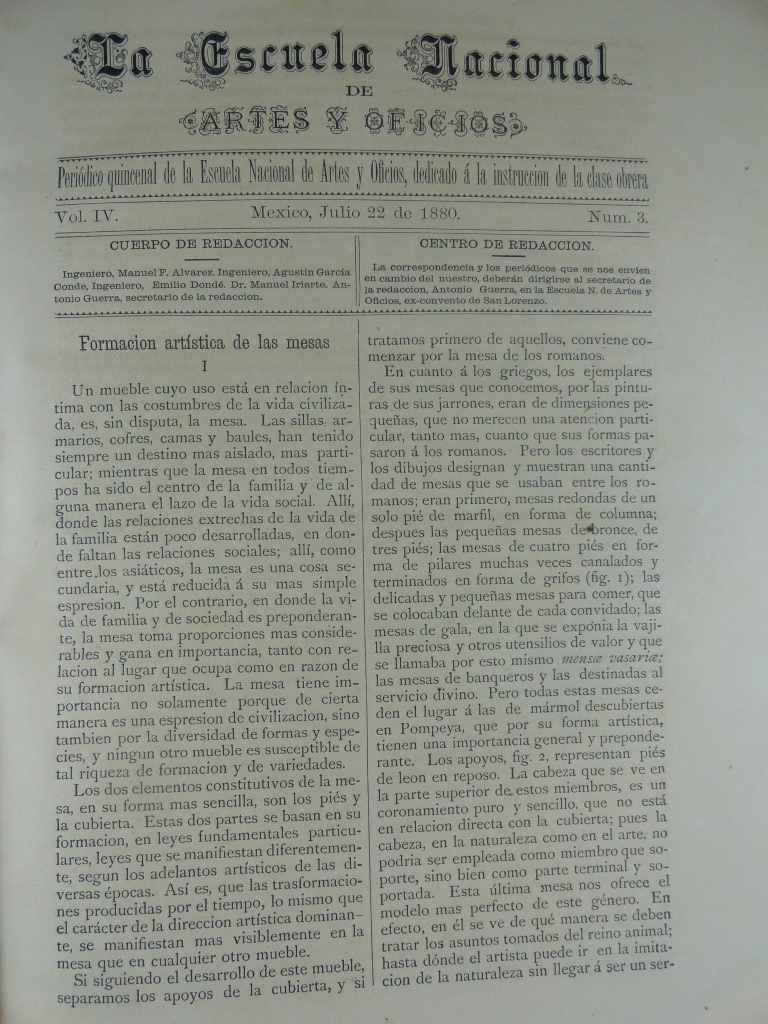 GACETA ANTIGUA. ESCUELA NACIONAL DE ARTES Y OFICIOS. JUL 1880
