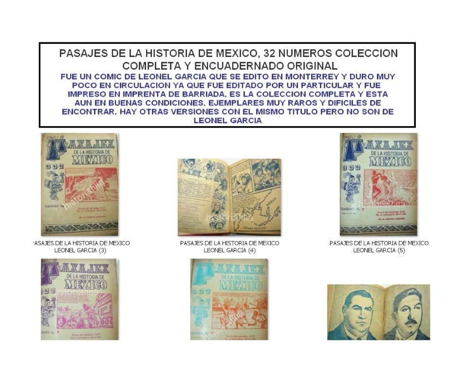 Compendio de Comics antiguos. Pasajes De La Historia Mexico. Leonel Garcia. 1958 Rarisimo