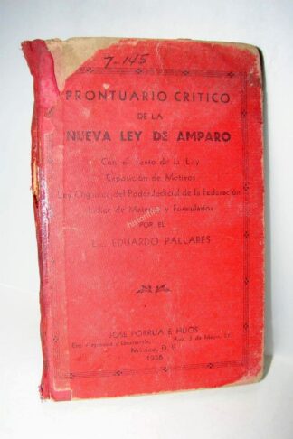 Prontuaurio Ley De Amparo 1936 Eduardo Pallares Lnu Jrpd