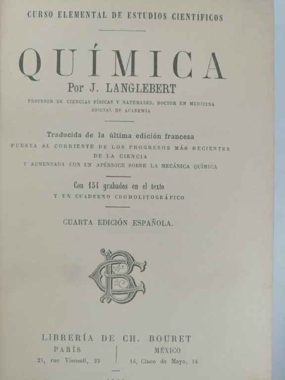 LIBRO ANTIGUO. QUIMICA. J. LANGLEBERT 1893 /CNCS - Image 4
