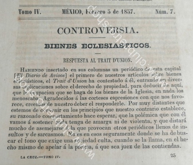 REVISTA ANTIGUA RELIGIOSA. LA CRUZ. 1857 EPOCA DE LA REFORMA. IGLESIA Vs ESTADO. - Image 4
