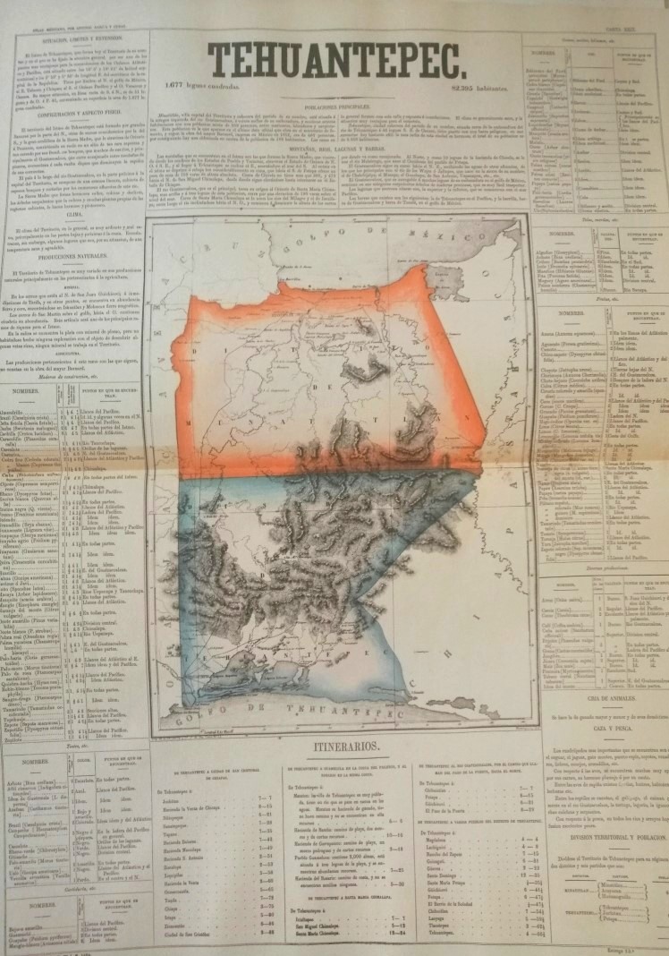 MAPA ANTIGUO DE TEHUANTEPEC. 1858. EDICION FACSIMILAR DE 1953 GARCIA CUBAS