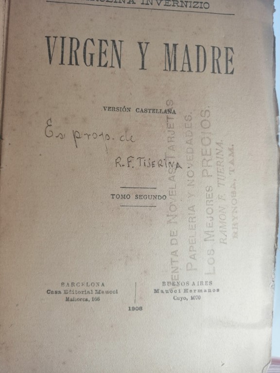 LIBRO ANTIGUO. VIRGEN Y MADRE. CAROLINA INVERNIZIO 1908 TOMO 2. / NOVELA - Image 4