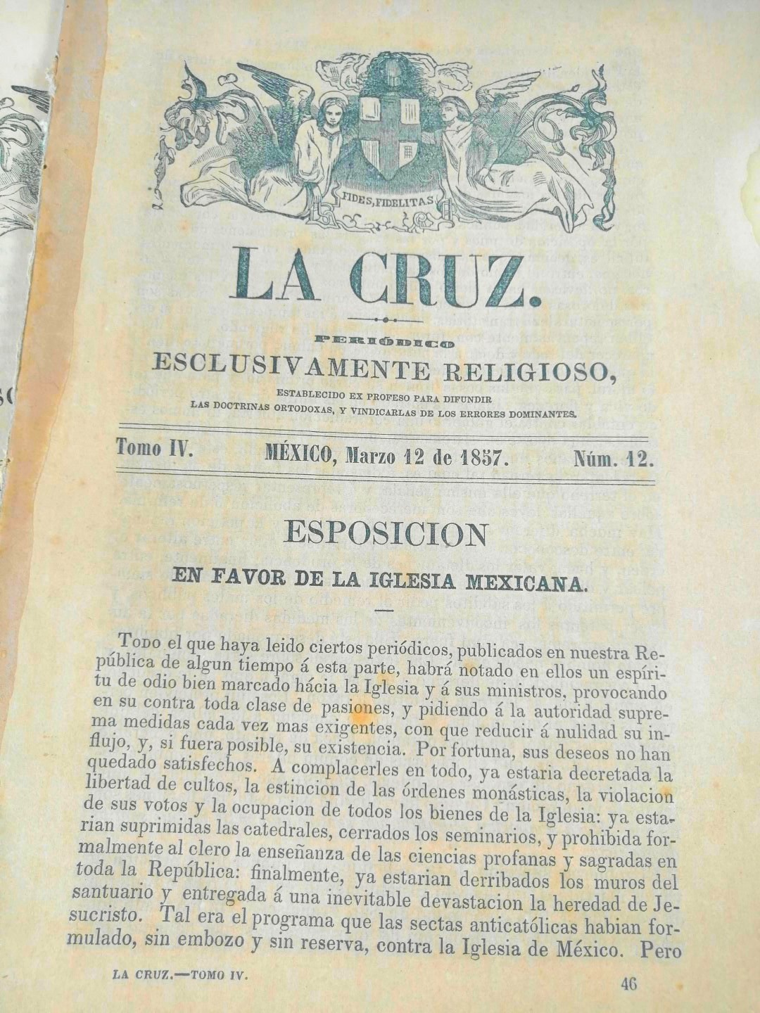 REVISTAS ANTIGUAS RELIGIOSAS. 1857. LA CRUZ, LA IGLESIA CONTRA EL ESTADO 5 NUMEROS - Image 3