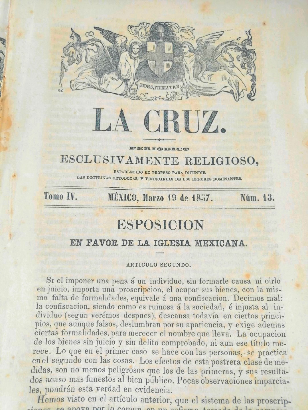 REVISTAS ANTIGUAS RELIGIOSAS. 1857. LA CRUZ, LA IGLESIA CONTRA EL ESTADO 5 NUMEROS - Image 4