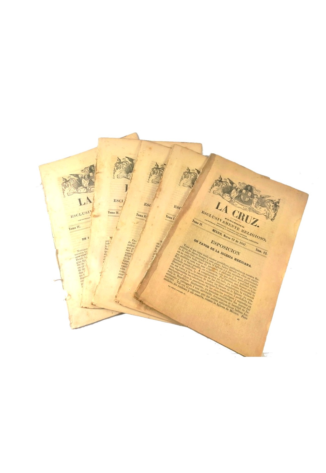 REVISTAS ANTIGUAS RELIGIOSAS. 1857. LA CRUZ, LA IGLESIA CONTRA EL ESTADO 5 NUMEROS