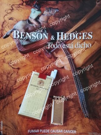 AFICHE PUBLICITARIO RETRO, CIGARROS BENSON & HEDGES 1990s