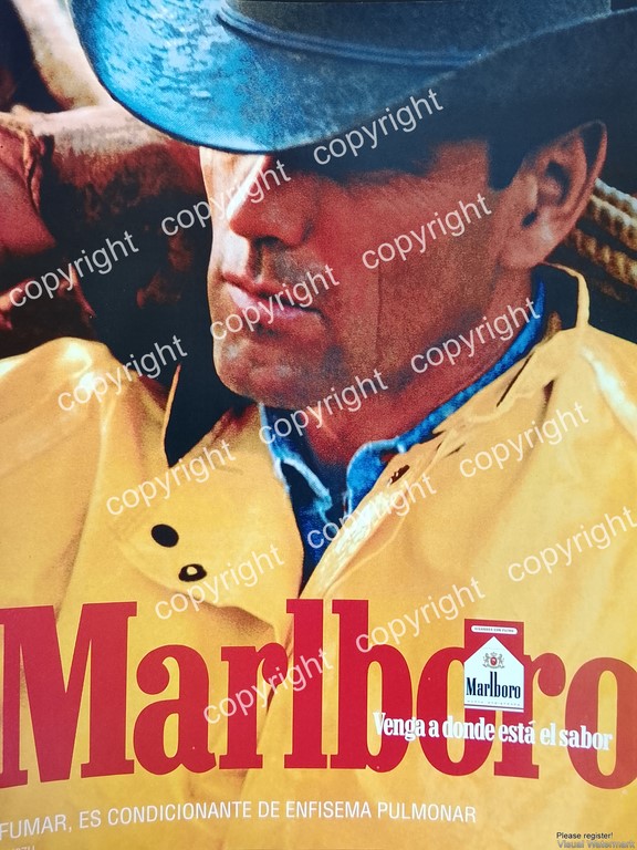 AFICHE PUBLICITARIO RETRO, CIGARROS MARLBORO 1980s VAQUERO