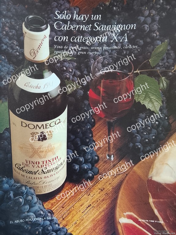AFICHE PUBLICITARIO RETRO, VINO TINTO DOMECQ 1980s