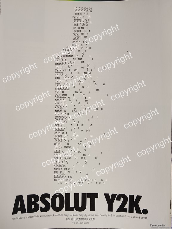 AFICHE PUBLICITARIO RETRO, VODKA ABSOLUT Y2K 1999 EDICION LIMITADA /RARO