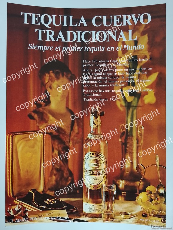AFICHE PUBLICITARIO RETRO, TEQUILA JOSE CUERVO TRADICIONAL 1988