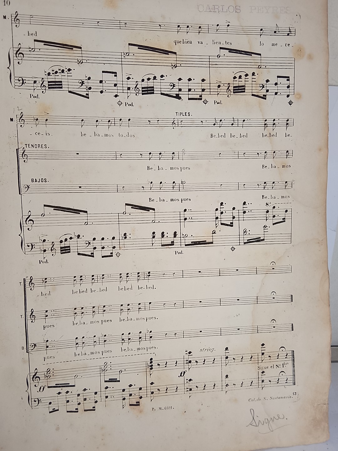 Partituras antiguas opera LA TEMPESTAD. Ca. 1888. Pertenecio a Carlos Peyres, con firmas - Image 6