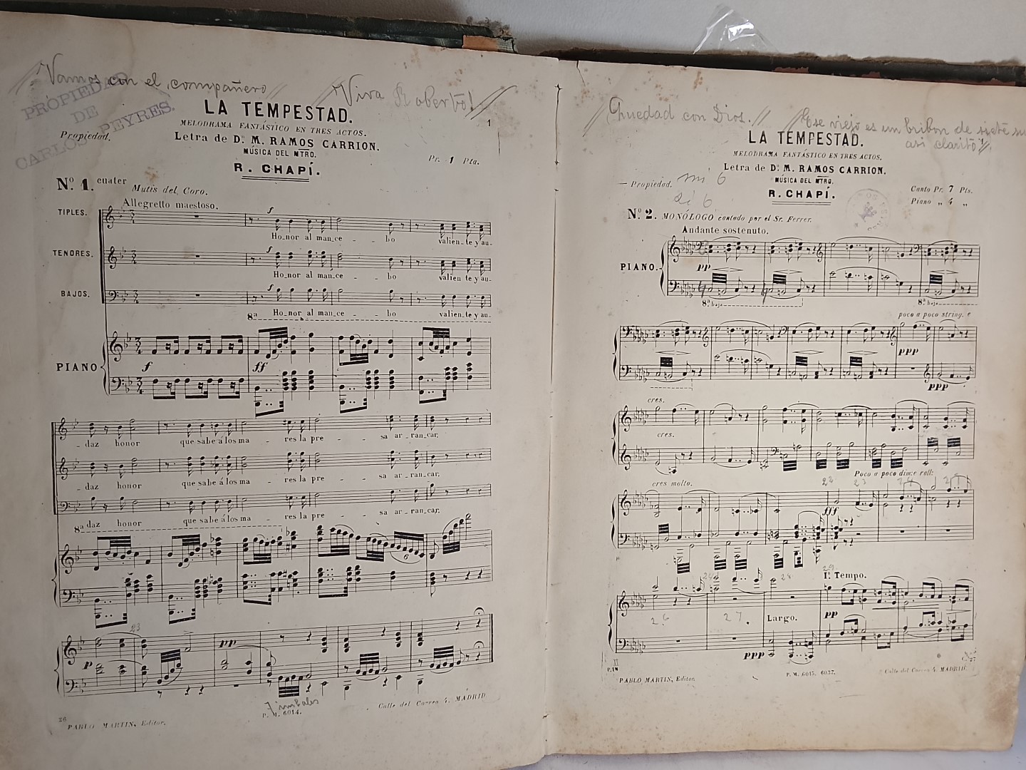 Partituras antiguas opera LA TEMPESTAD. Ca. 1888. Pertenecio a Carlos Peyres, con firmas - Image 7