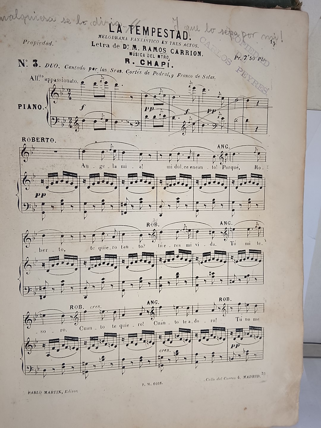 Partituras antiguas opera LA TEMPESTAD. Ca. 1888. Pertenecio a Carlos Peyres, con firmas - Image 8
